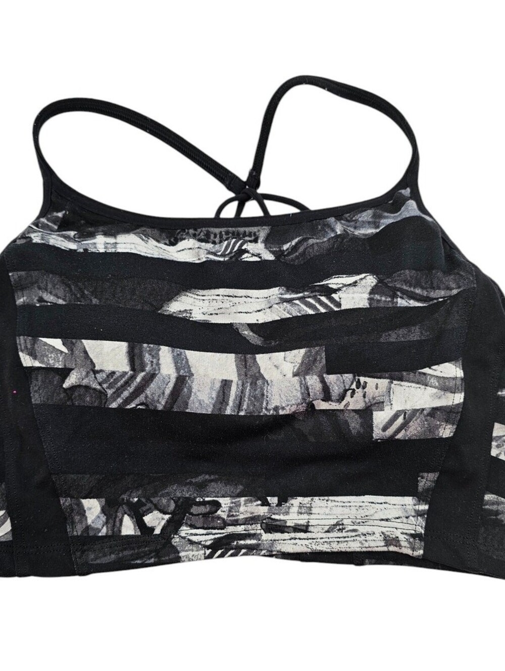 Athleta Womens Sz XS Lightly Lined Longline Sports Bra Black White Strappy